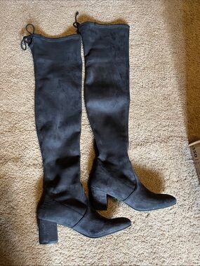 Stuart Weitzman Genna 60 suede Women's Slate Over-the-Knee Block Heel Boots